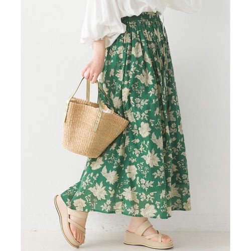 日本 OMNES - 100%印度棉 夏日透氣長裙-綠底滿版花