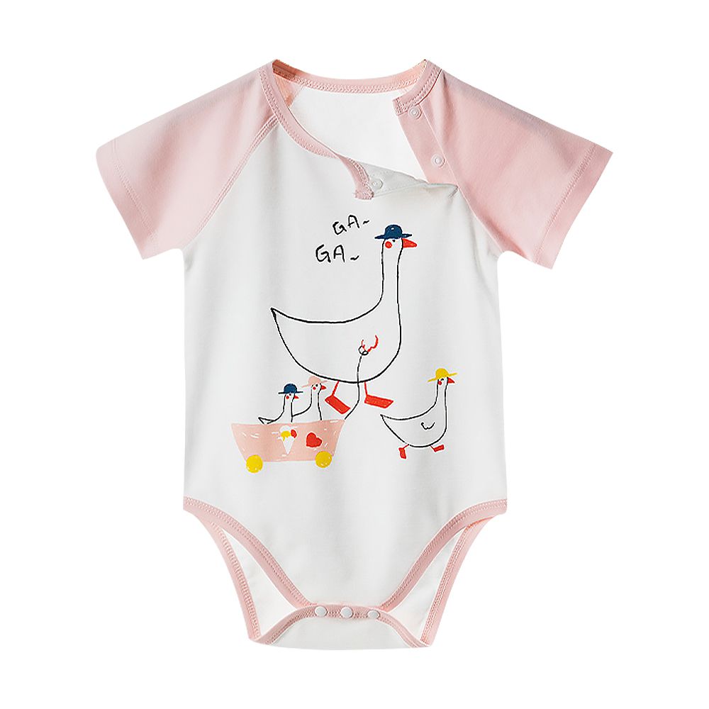 JoyNa - 寶寶包屁衣 可愛嬰兒短袖連身衣-天鵝漫步