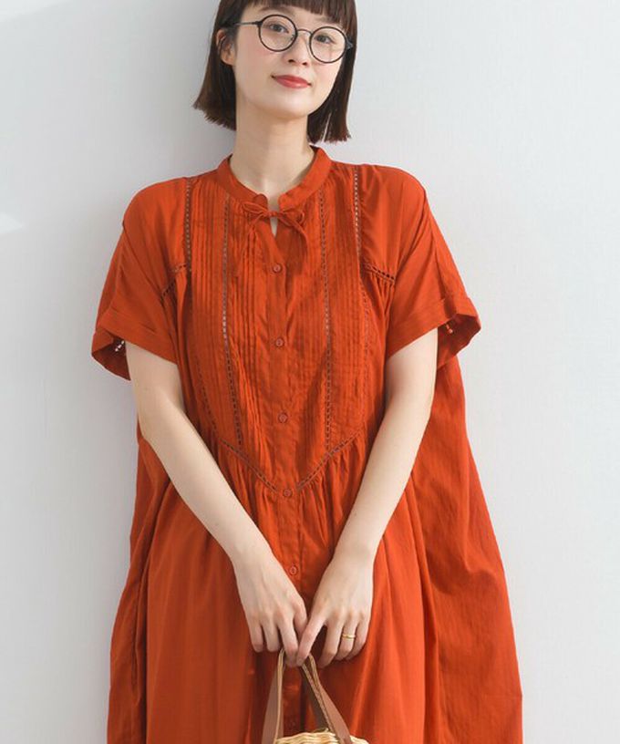 日本 Lupilien - 100%印度棉 細緻鏤空蝴蝶結短袖洋裝-黑