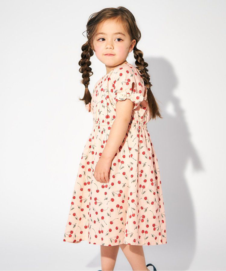 日本 apres les cours - 袖緞帶滿版印花束腰洋裝-格紋-黑白