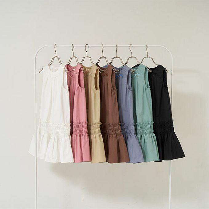 日本 Lycee mine - 甜美蝴蝶結分層無袖洋裝-咖啡