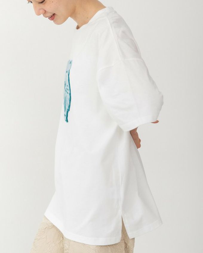 日本 gleam - 逗趣老虎相良刺繡寬大風短袖T恤-橘老虎-燕麥灰