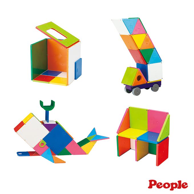 日本 People - 益智磁性積木BASIC系列-平面積木豪華組(附吸附板)(1歲6個月以上~ )