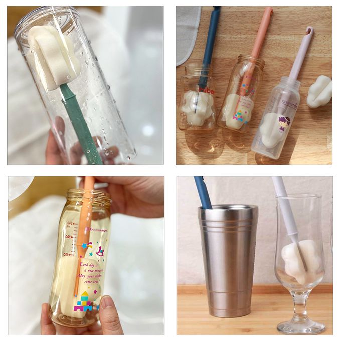 正韓 hibee - 極柔細水壺/杯子/保溫瓶/奶瓶 雙面萬用海綿刷(5入組)_雙頭雲朵海綿刷+海綿隙縫刷-HFB005