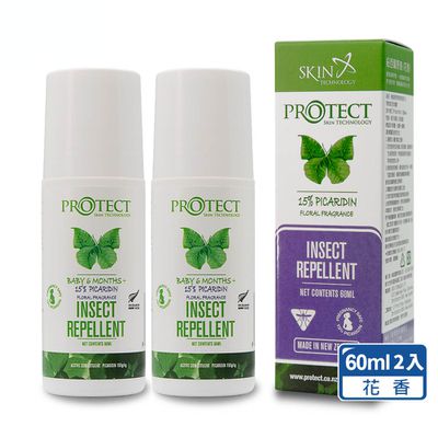 紐西蘭 Skin Technology Protect - 15%派卡瑞丁Picaridin 瑞斌6H長效防蚊滾珠瓶-花香-60ml*2