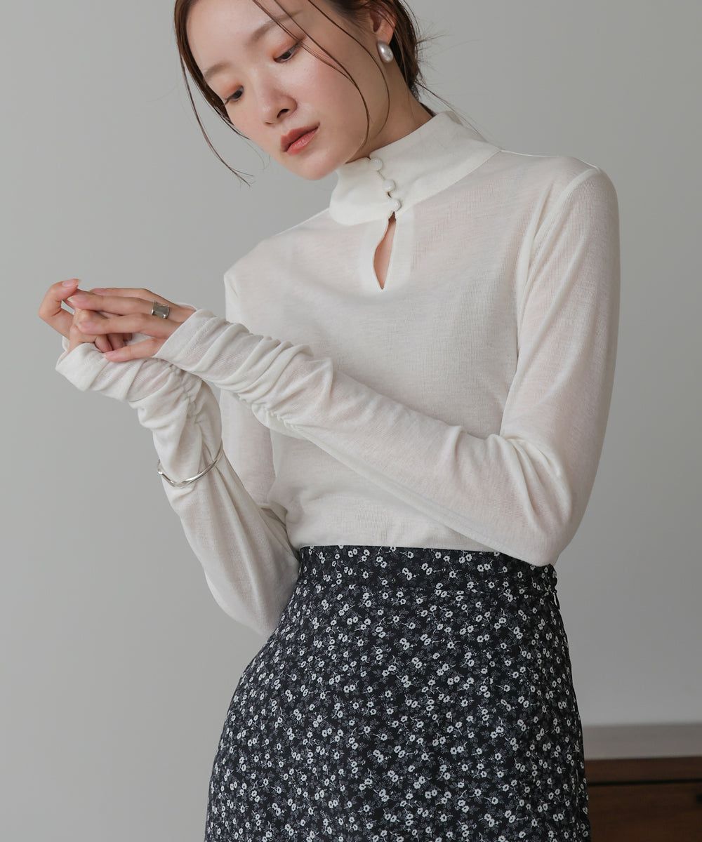 日本 Bab - 2WAY立領排扣薄長袖上衣-淺綠