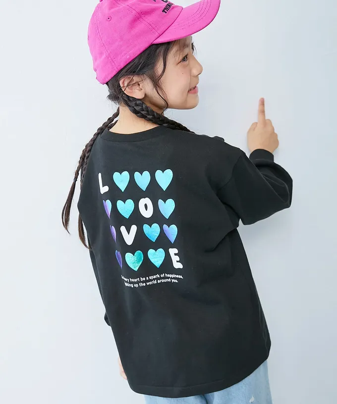 日本 devirock - 100%棉 閃亮金屬印花長袖上衣-蝴蝶結-紫羅蘭