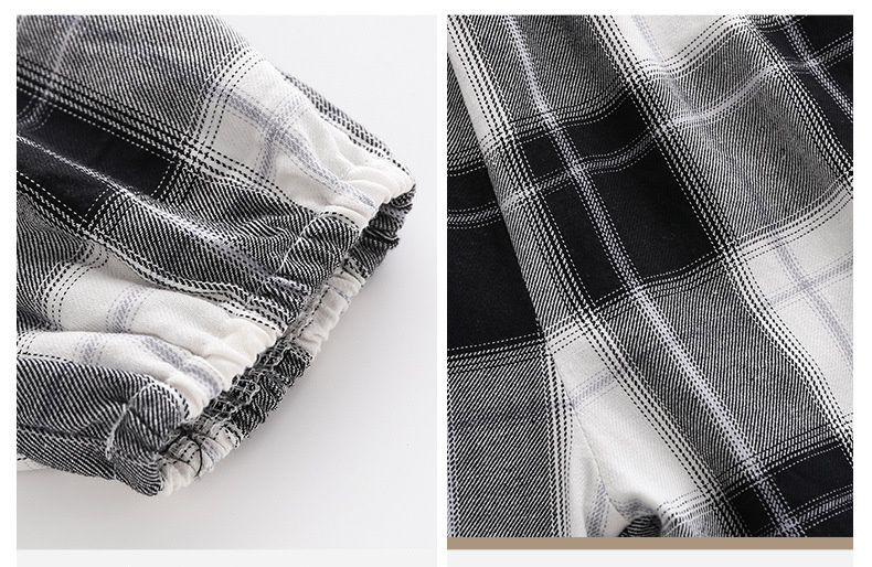 純棉束口長褲/防蚊褲-格紋款-黑+白