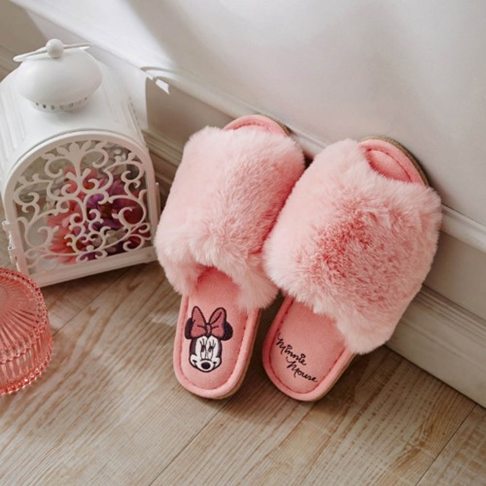 日本千趣會 - 迪士尼室內拖鞋(奢華毛絨款)-米妮-粉 (23-25cm)