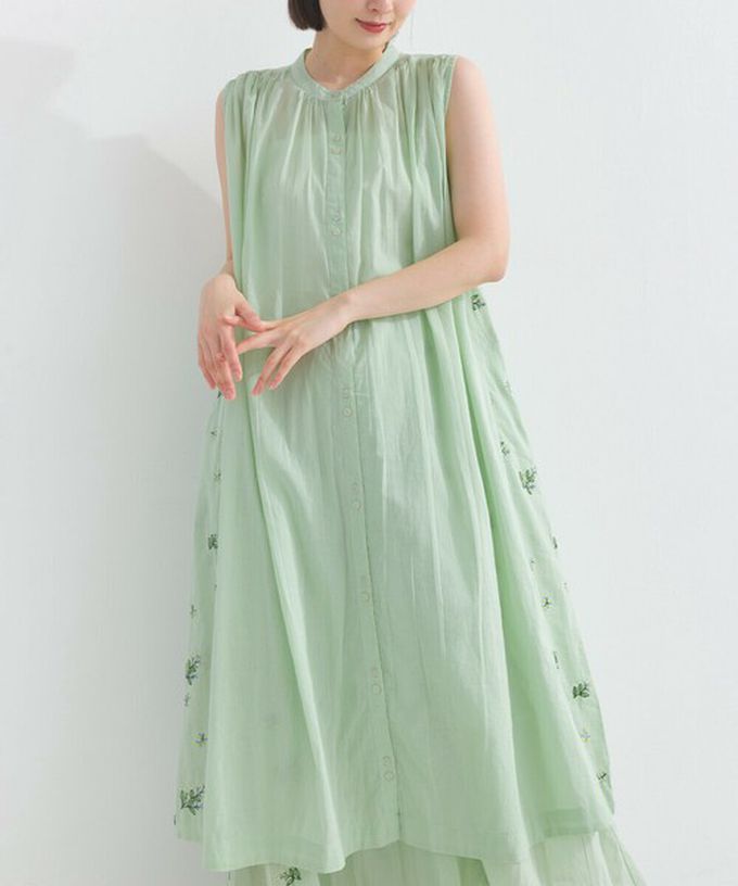 日本 Lupilien - 100%印度棉 優美植物側邊刺繡無袖洋裝-紫