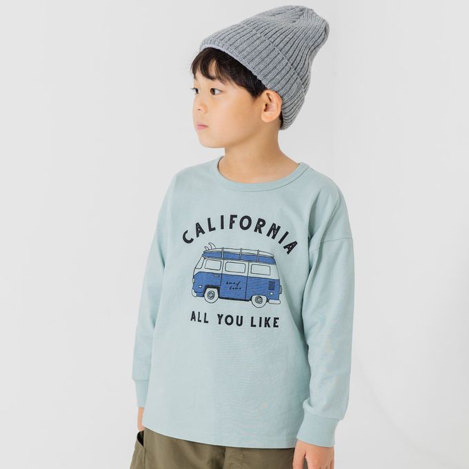 日本 Chil2 - 俏皮印花純棉薄長袖上衣-恐龍logo-奶油杏