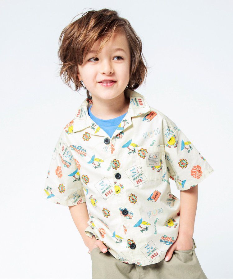 日本 BREEZE - 帥氣印花開襟短袖襯衫-丹寧藍