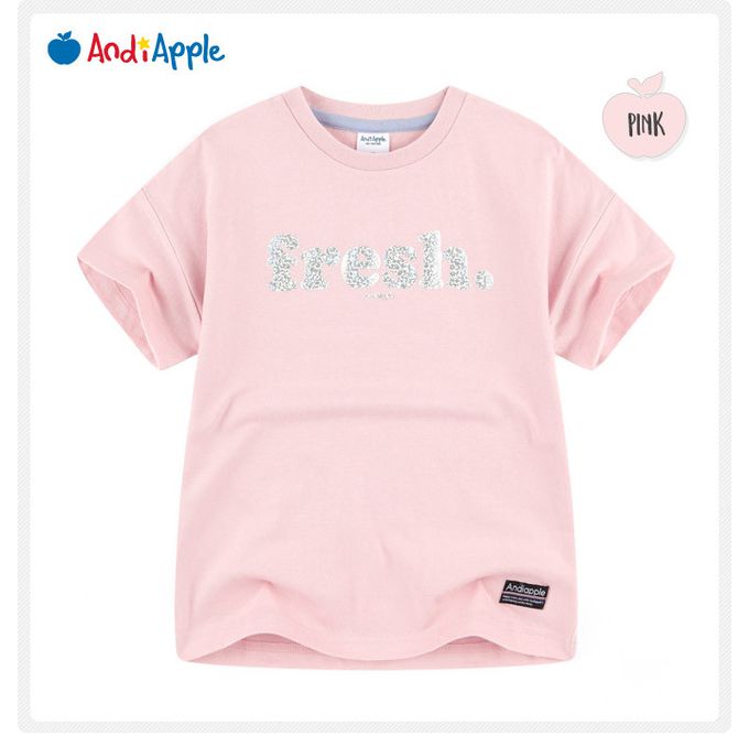 韓國 AndiApple - 銀色字母印短袖套裝-fresh-灰藍