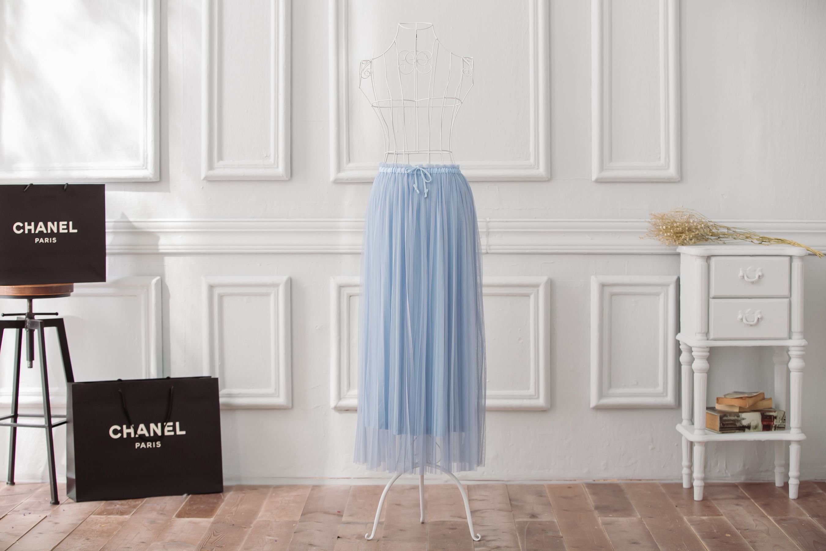 Peachy - 獨家訂製綿柔優雅綁帶百褶紗裙-綁帶百褶版-仙杜瑞拉藍 (F)