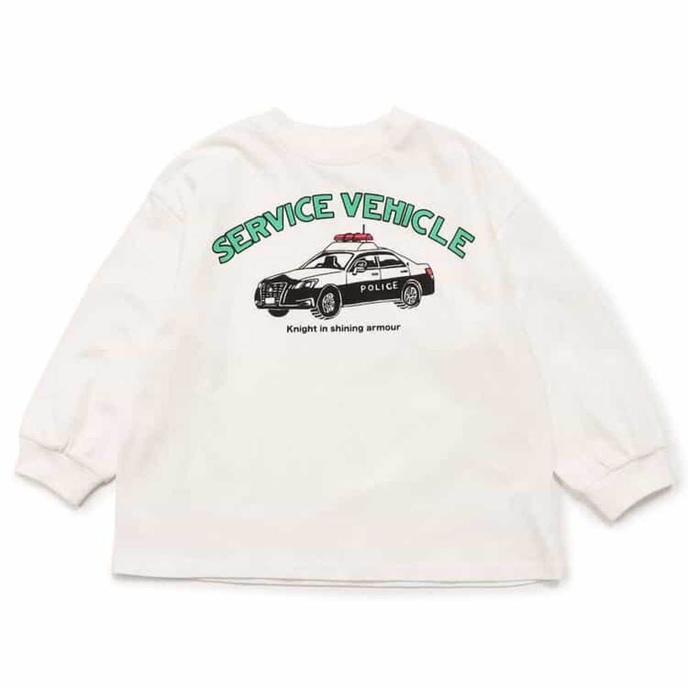 100%棉 包色款印花長袖上衣-警車-白