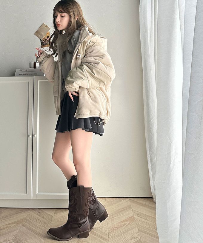 日本 Classical Elf - Java 時尚異素材鋪棉澎澎保暖外套-黑