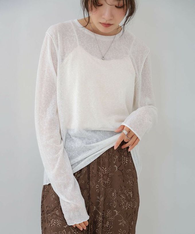 日本 Bab - 率性混色感微透膚長袖上衣-灰