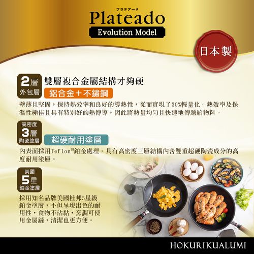 日本製Plateado EM複合金不沾平炒鍋28cm(含蓋)可用金屬鏟/IH可用鍋