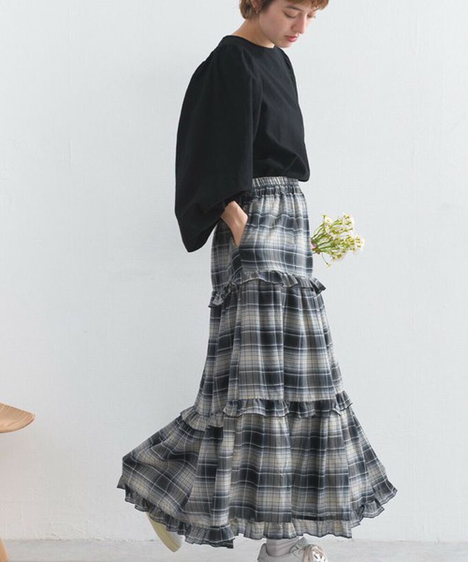 日本 Lupilien - 精緻格紋輕盈感分層俏麗長裙-紅