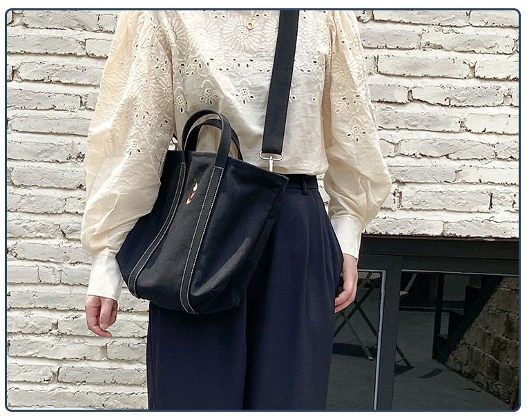 肩背/手提兩用帆布包-卡通米奇-深黑色X黑色提帶