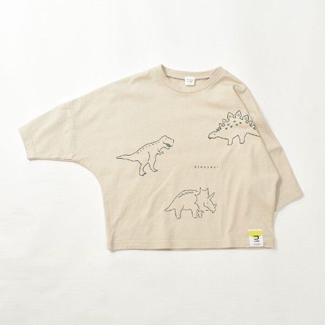 日本 Baby Room - 純棉印花八分袖上衣-恐龍-沙杏