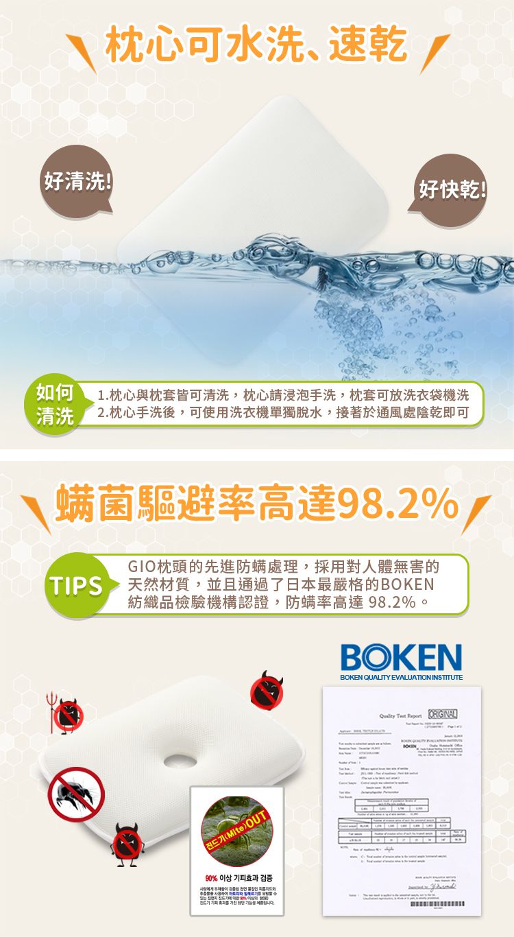 韓國 GIO Pillow - 超透氣防螨兒童枕頭-單枕套組-水手熊藍 (L號)-2歲以上適用