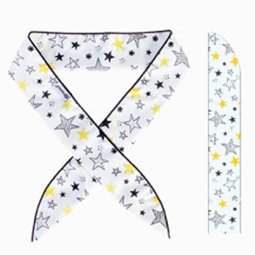 韓國 Snowhaus - 正韓製涼感降溫領巾/頭帶-手繪星星-白 (85x5cm)-兒童用