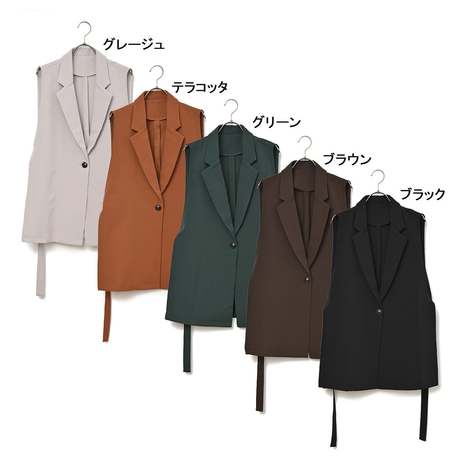 日本 ELENCARE DUE - 率性側開衩扣帶無袖西裝外套-黑