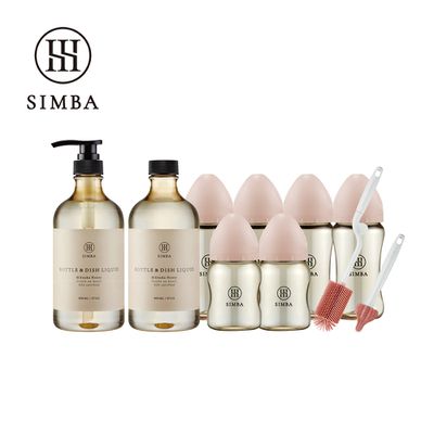 Simba 小獅王辛巴 - 強酵去汙！蘊蜜鉑金PPSU寬口奶瓶清潔明星組-新生適用-栗粉
