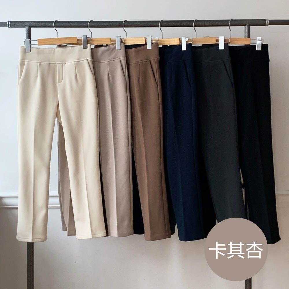 VETICA (內磨毛)韓製顯瘦小腹收收九分褲-卡其杏