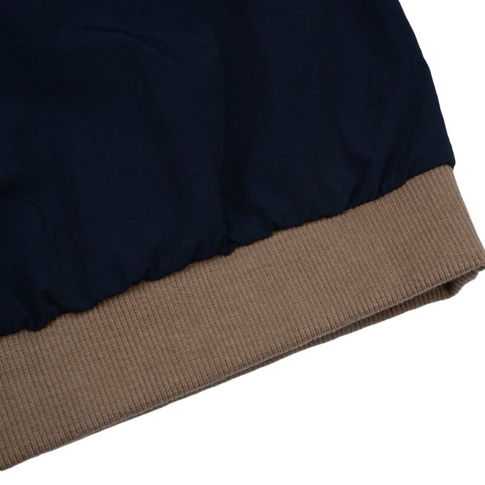 韓國 FORK CHIPS - 刺繡文字拼色長袖大學T-深藍