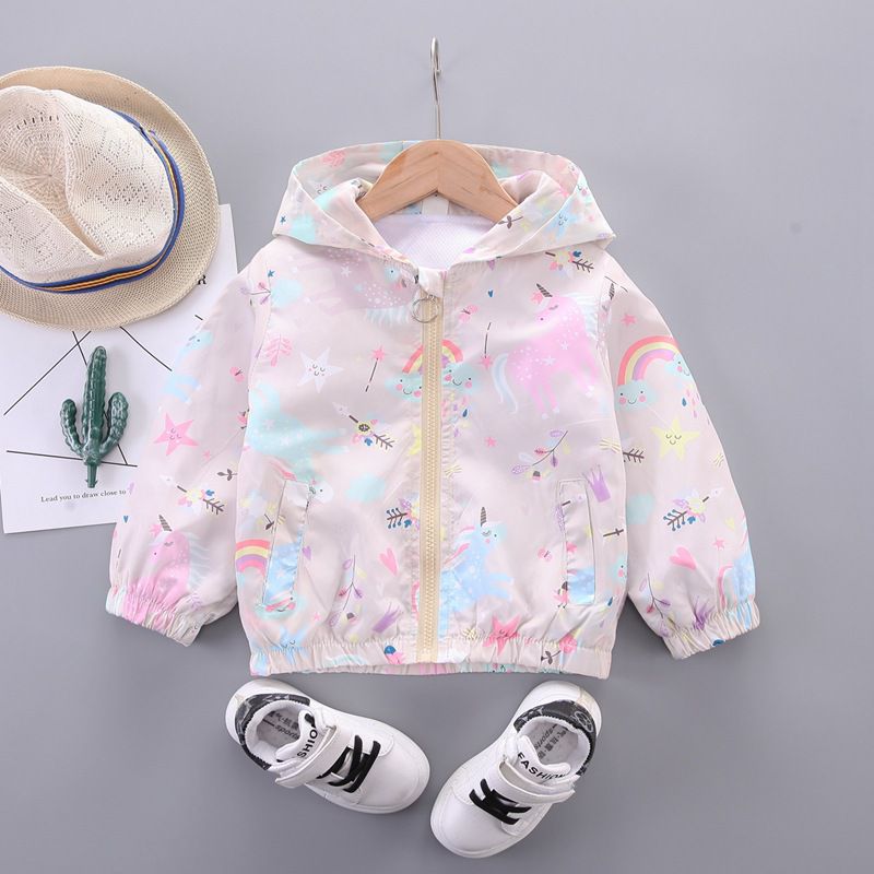 兒童連帽防風外套-星星+彩虹+獨角獸-粉色
