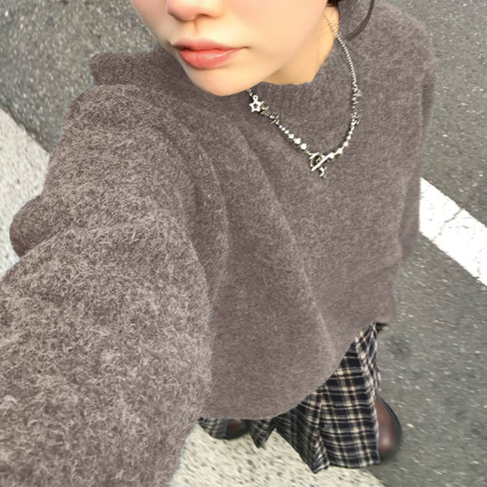 柔美棉花糖感針織上衣(可機洗)-棕 (F)