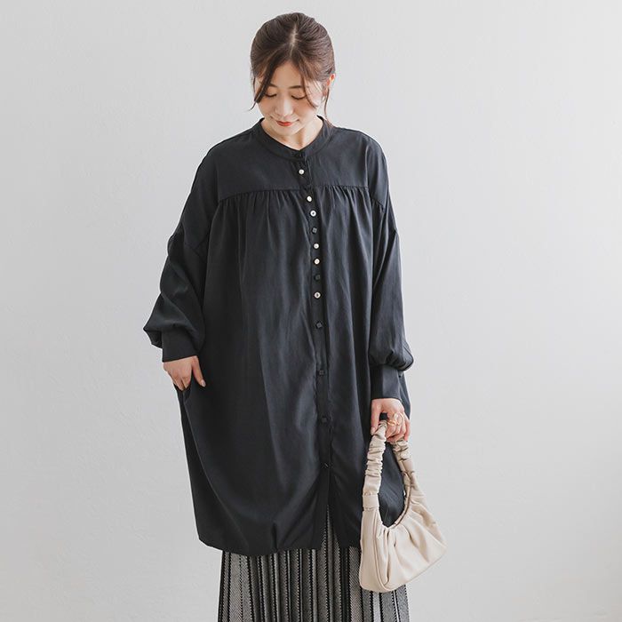 日本 ihuu - 文藝少女排扣長版襯衫-米杏