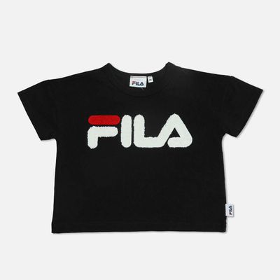 日本 Chil2 - FILA聯名 休閒短袖上衣-立體刺繡logo-黑