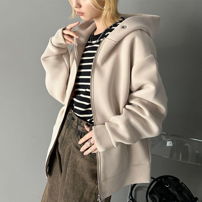 日本 Classical Elf - 厚磅簡約休閒長版連帽外套-黑