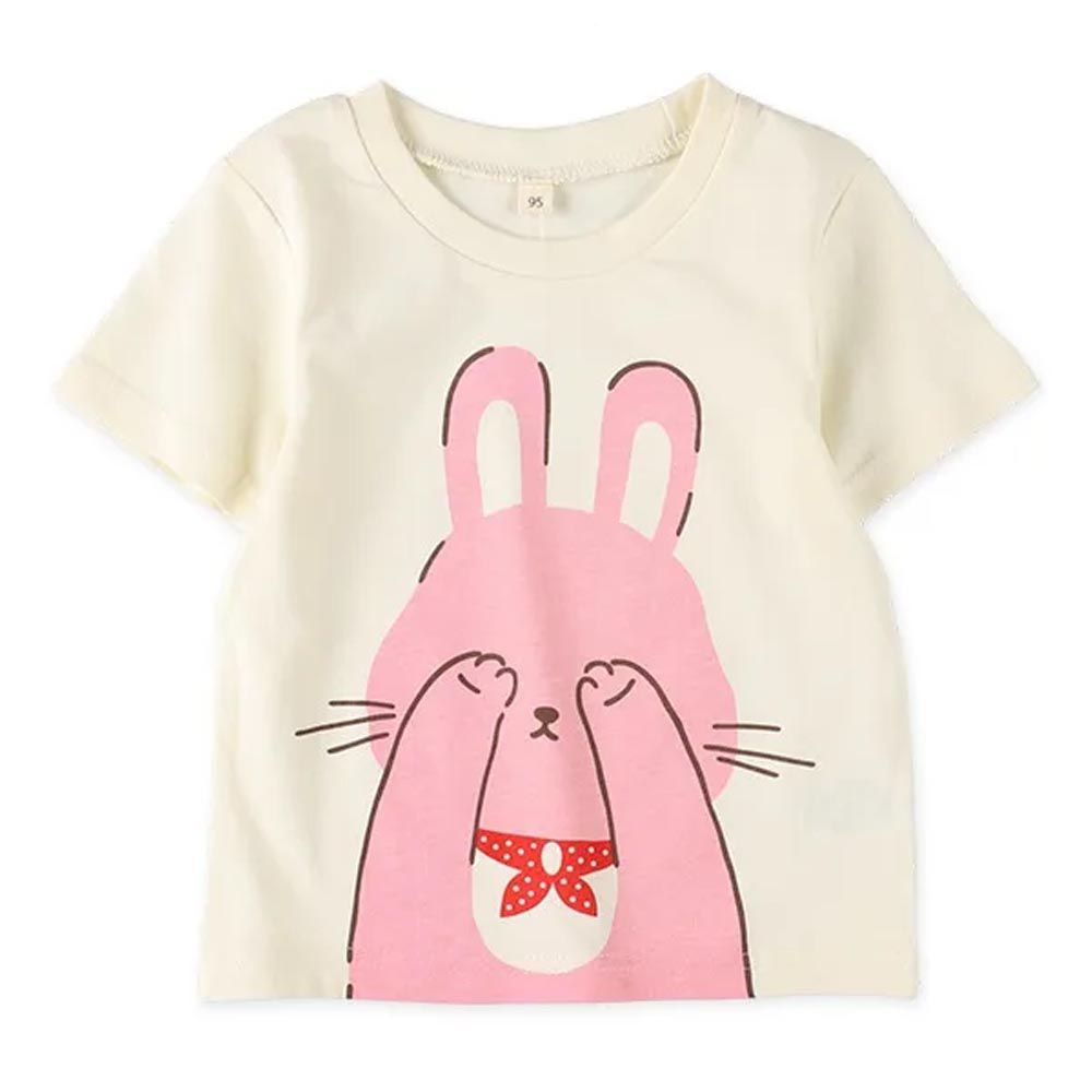 日本西松屋 - 動物遮臉短袖上衣-兔兔