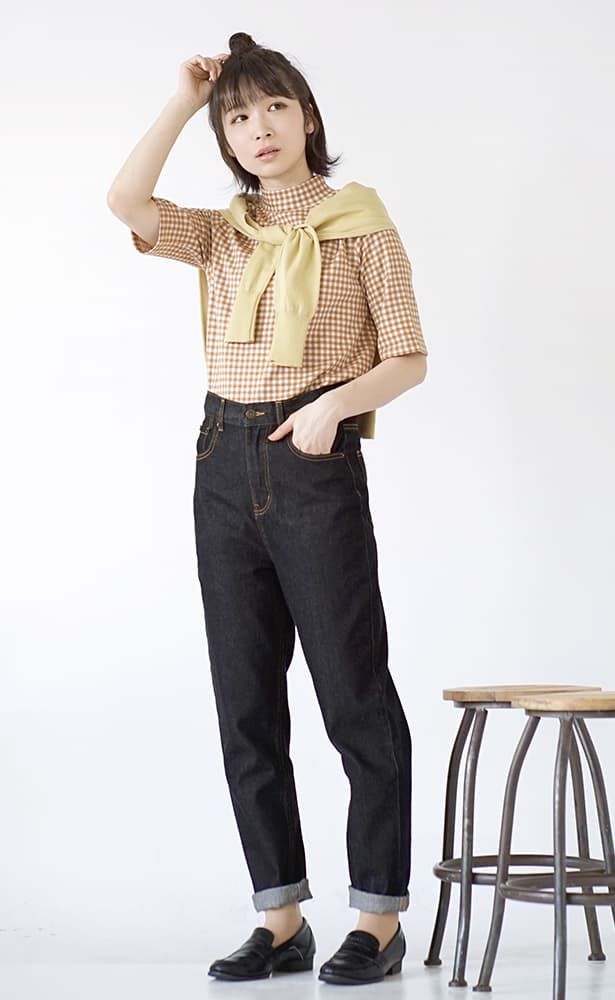 日本 zootie - 小清新復古格子五分袖上衣-藍