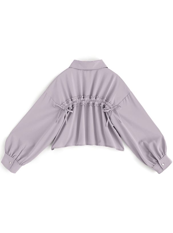 日本 GRL - 後抽繩翻領泡泡長袖襯衫-薰衣草 (F)