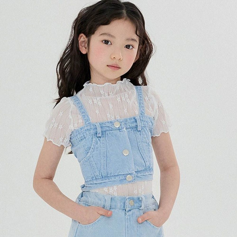 浪漫透膚網紗搭配短袖上衣-白