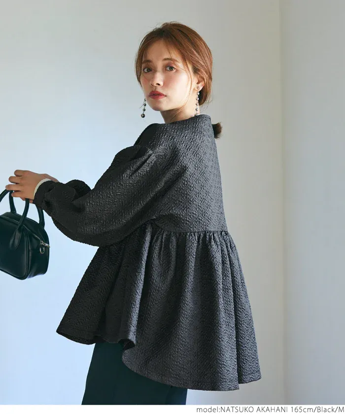 日本 COCA - 優雅緹花氣球袖薄外套-淺灰