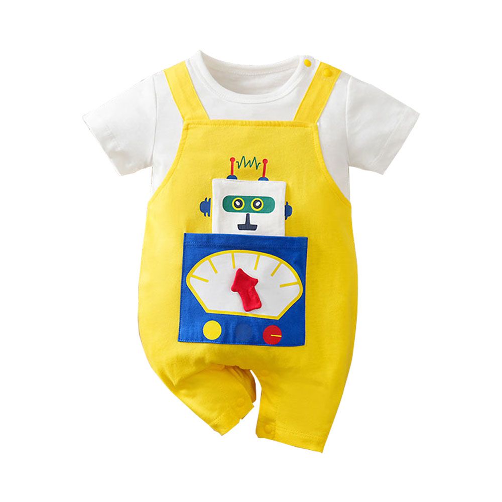 棉質短袖包屁衣 短袖嬰兒服-背帶機器人