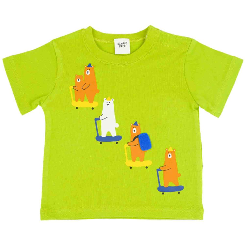 akachan honpo - 短袖趣味T恤-小熊-黃綠色