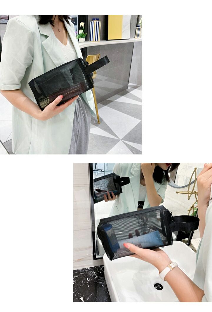 日本 LIZDAYS - 尼龍旅行收納包/化妝包3件組-質感黑