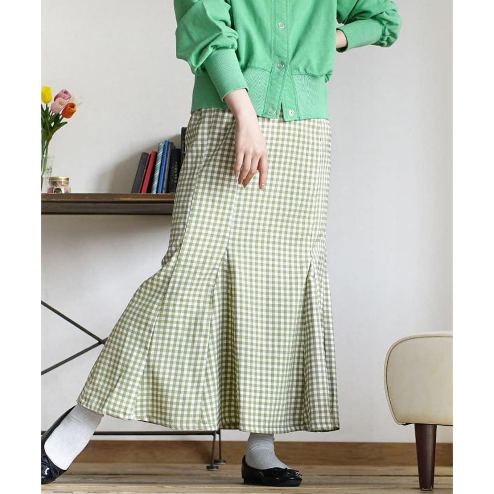 日本 zootie - 小清新復古格子魚尾長裙-綠