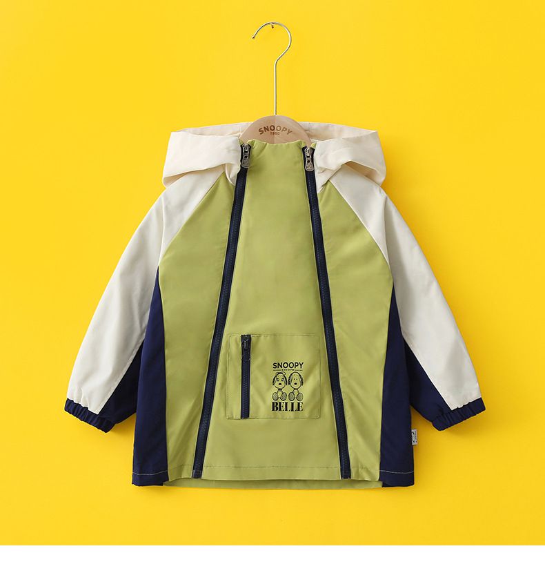 卡通人物史努比連帽防風外套/衝鋒外套-SNOOPY與BELLE-粉色