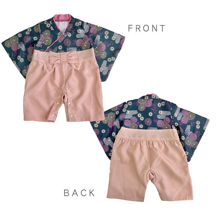 日本服飾代購 - 日本傳統袴/和服(連身衣式)-繽紛菊紋-粉 (90)