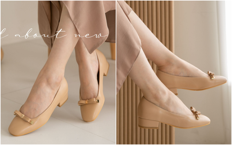 韓國 PINKELEPHANT - 低調蝴蝶結低跟包鞋(3cm)-絨面-藍綠