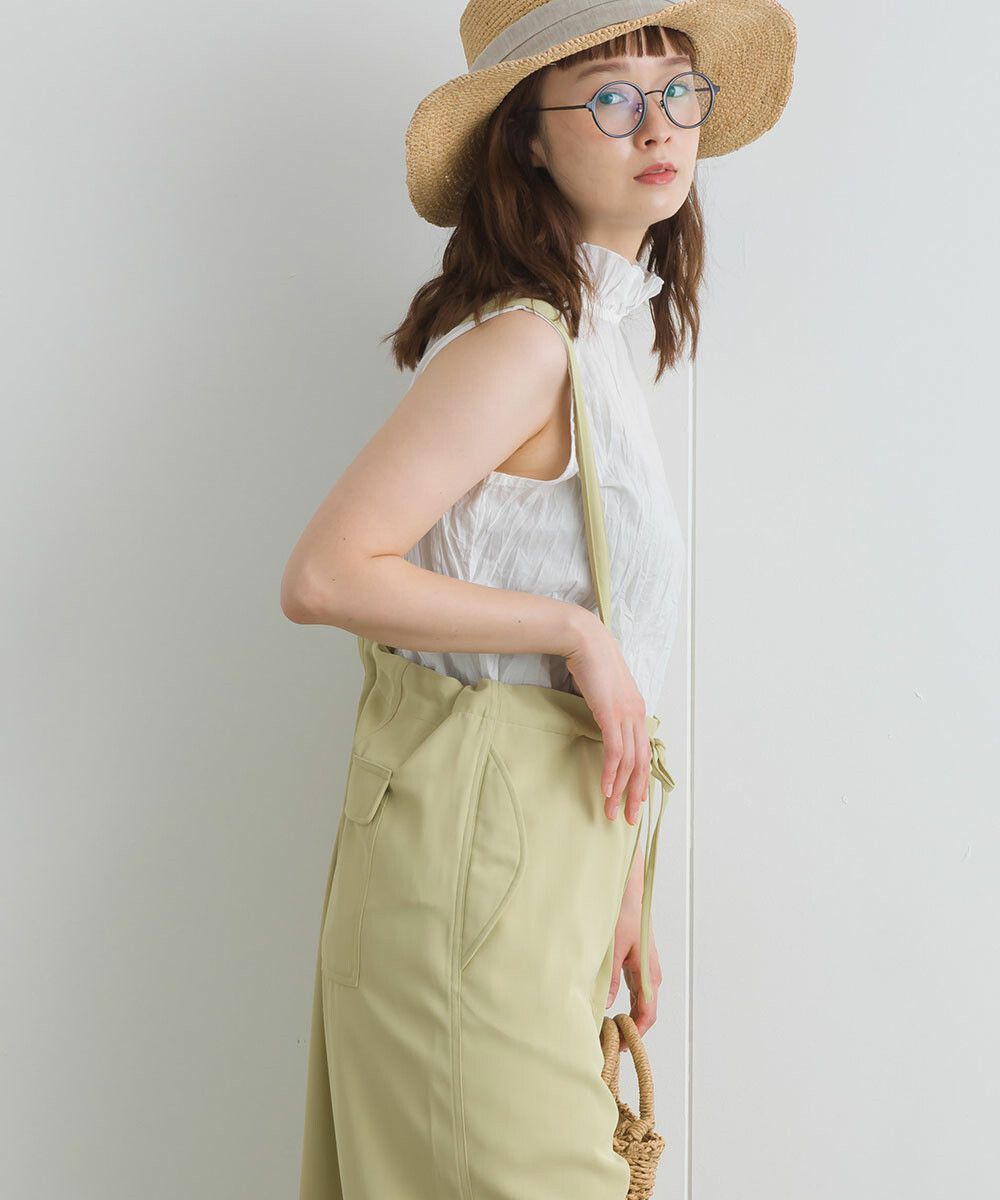 日本女裝代購 - 木耳領楊柳感無袖上衣-直條紋-深灰藍