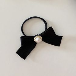法式優雅珍珠蝴蝶結髮圈